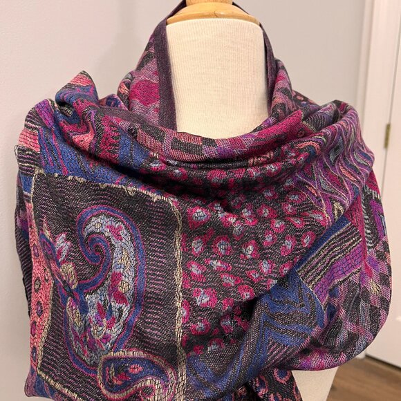 Purple Paisley 100% Cashmere Oversized Shawl Scarf Jerusalem - Picture 2 of 12